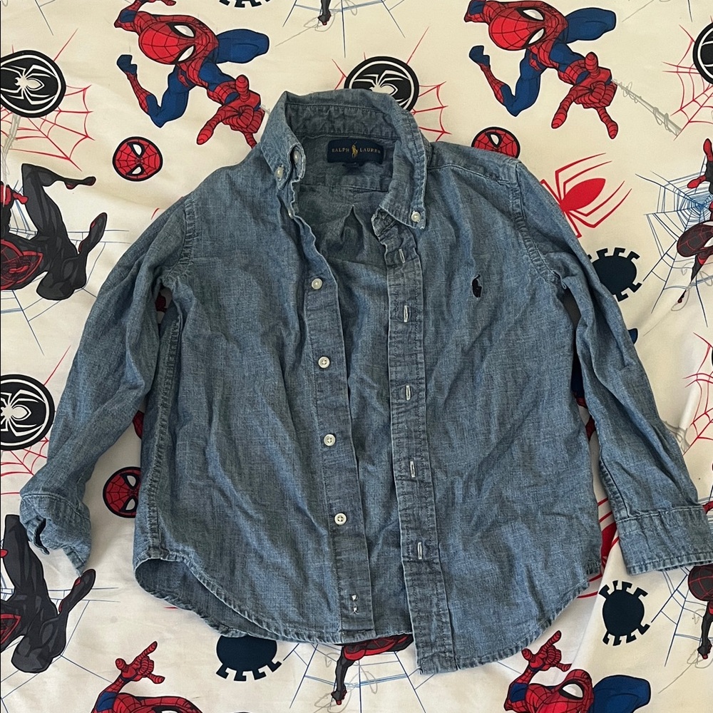 Ralph Lauren Boys Chambray Button-Down Shirt - Blue